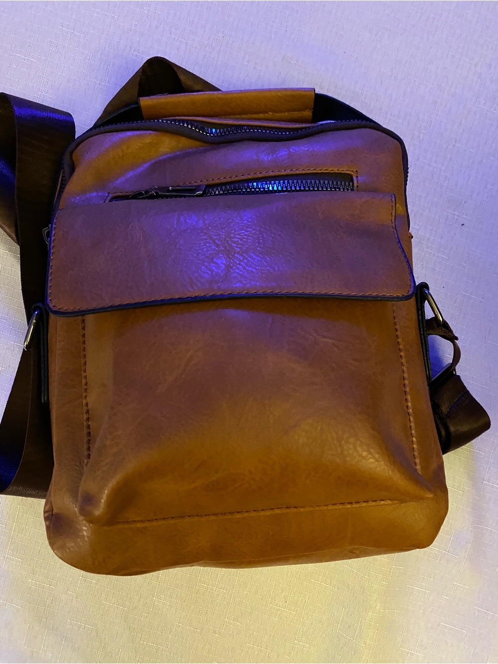 Men's Faux Leather Crossbody Bag - Brown